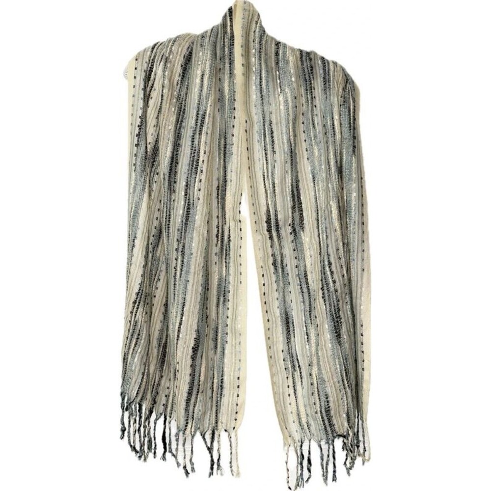 Lizwear Rectangular Scarf Blue Cream Silver Gold - Picture 1 of 3